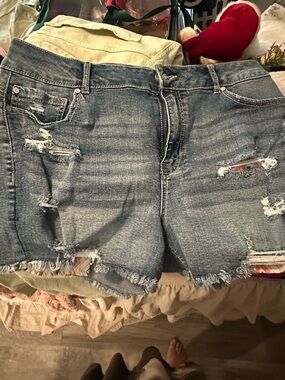 Distressed Light Blue Denim Shorts - Casual Women's Summer Cutoffs